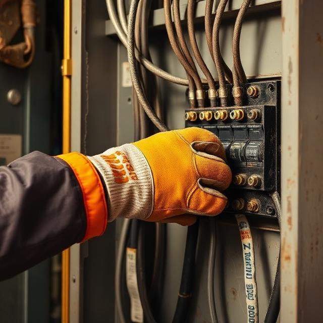 Electrician wiring a commercial panel